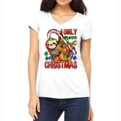 I Only Move Fast On Christmas Sloth Women's V-Neck T-Shirt