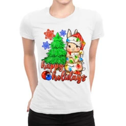 Happy Holidays Christmas Rabbit Ladies Fitted T-Shirt