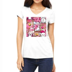 Pink Christmas Cute Snowman Women's V-Neck T-Shirt
