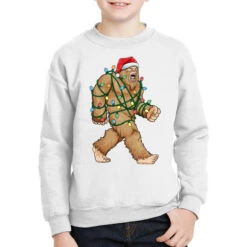 Bigfoot Santa Christmas Tree Lights Xmas Sasquatch Youth Sweatshirt
