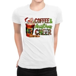 Coffee And Christmas Cheer Ladies Fitted T-Shirt