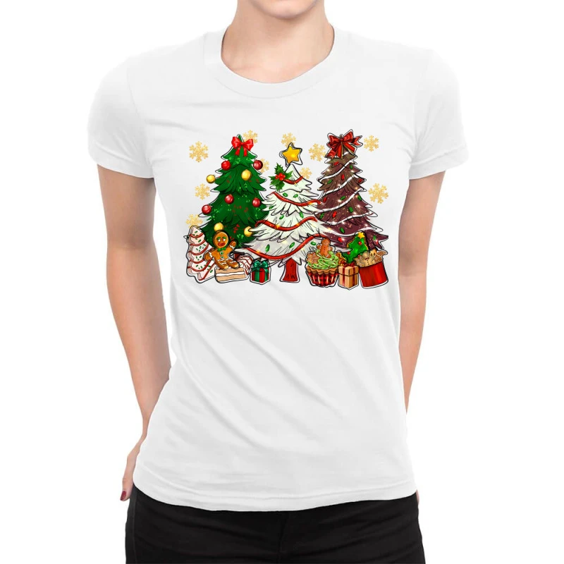 Cake Christmas Trees Ladies Fitted T-Shirt 3 Cake Christmas Trees Ladies Fitted T-Shirt
