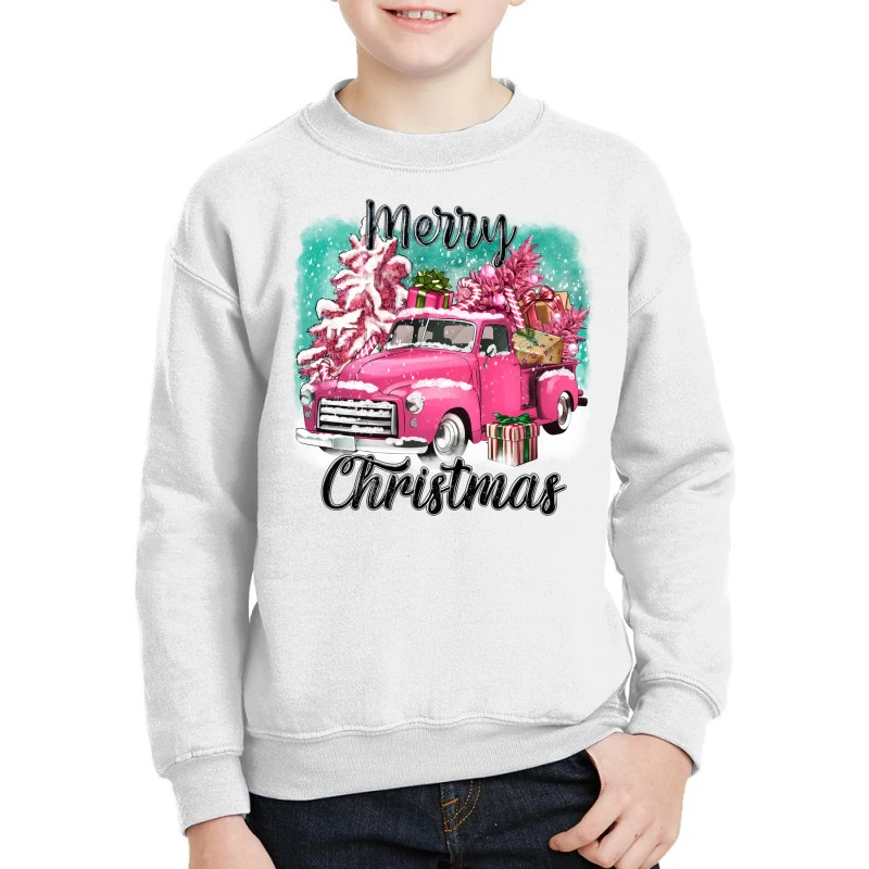Pink Merry Christmas Truck Youth Sweatshirt 3 Pink Merry Christmas Truck Youth Sweatshirt