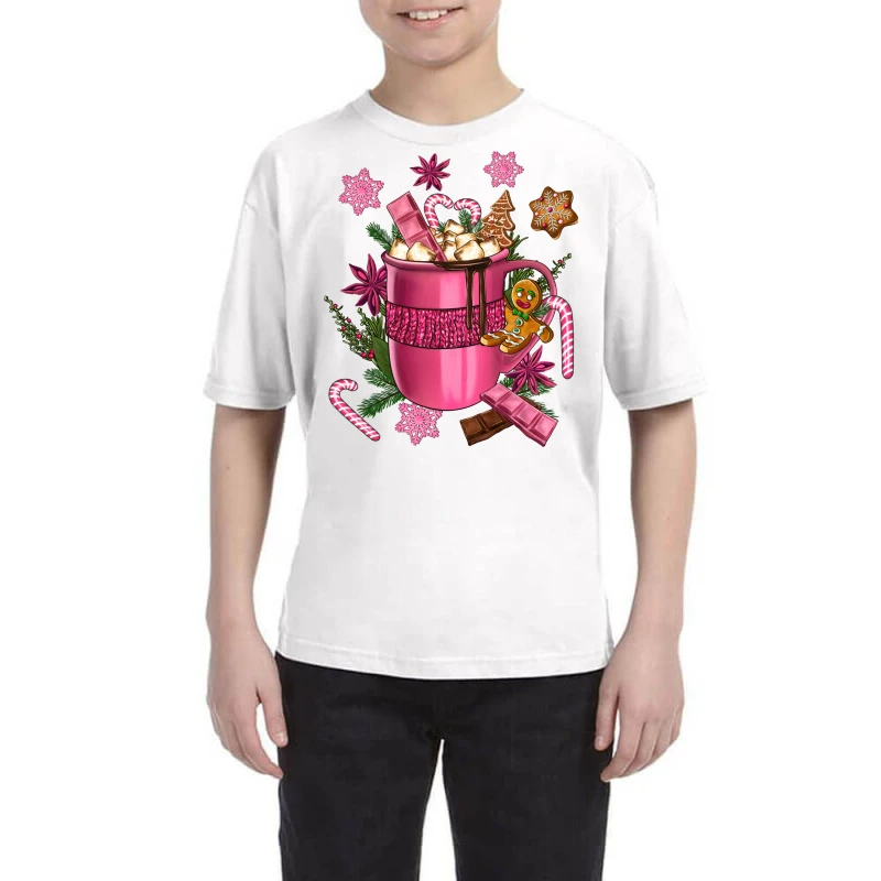 Pink Christmas Hot Chocolate Coffee Cup Youth Tee 3 Pink Christmas Hot Chocolate Coffee Cup Youth Tee