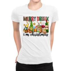Merry Drunk I'm Christmas With Alcohol Ladies Fitted T-Shirt