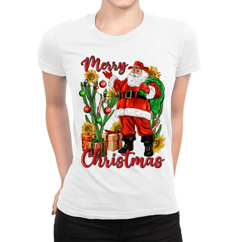 Merry Christmas With Santa Ladies Fitted T-Shirt 3 Merry Christmas With Santa Ladies Fitted T-Shirt