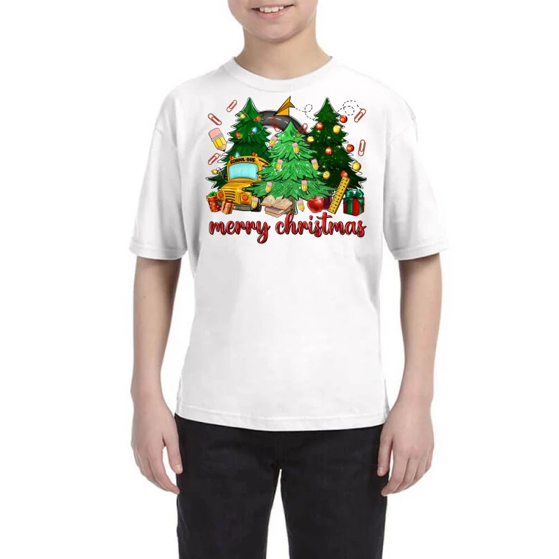 Merry Christmas School Bus Christmas Trees Youth Tee 3 Merry Christmas School Bus Christmas Trees Youth Tee