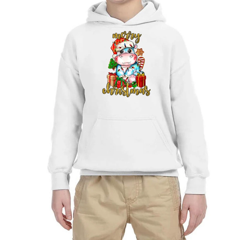 Merry Christmas Hippopotamus Youth Hoodie 3 Merry Christmas Hippopotamus Youth Hoodie