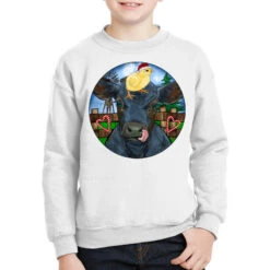 Black Angus Cattle With Santa Chick Christmas Youth Sweatshirt