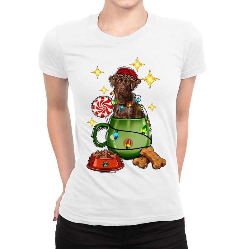 Christmas Coffee Cup With Labrador Ladies Fitted T-Shirt 3 Christmas Coffee Cup With Labrador Ladies Fitted T-Shirt