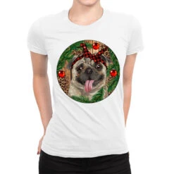 Christmas Pug With Leopard Ladies Fitted T-Shirt