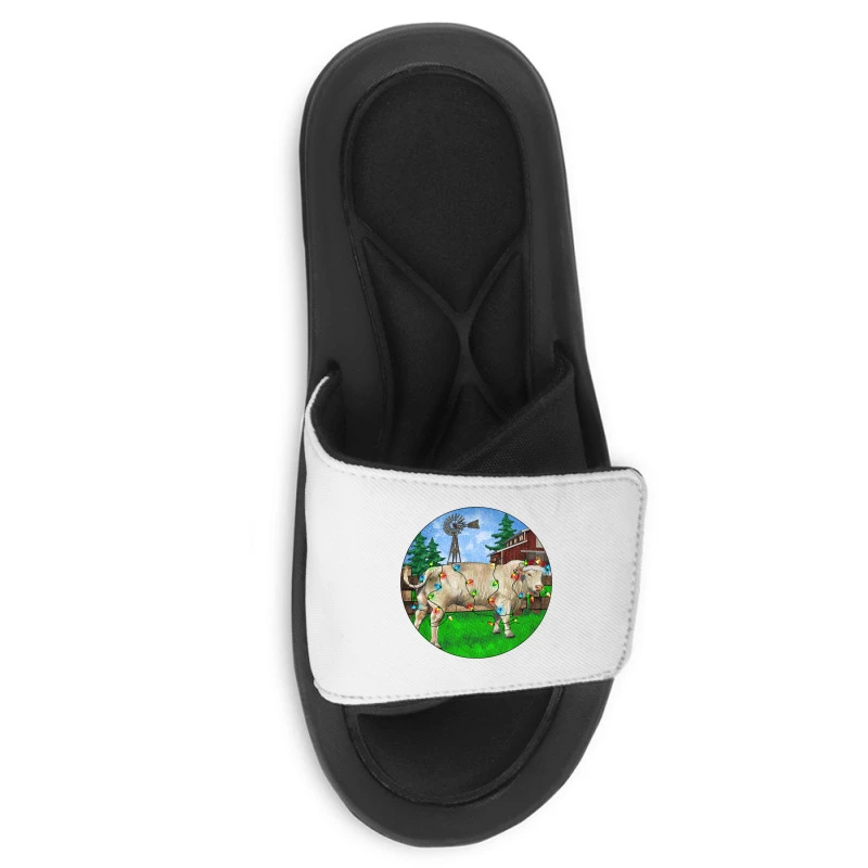 Christmas Charolais Bull And Barnyard Slide Sandal 5 Christmas Charolais Bull And Barnyard Slide Sandal - Image 3