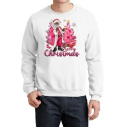 Pink Merry Christmas Black Santa Crewneck Sweatshirt