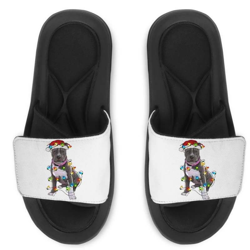 Pitbull With Christmas Lights Slide Sandal 3 Pitbull With Christmas Lights Slide Sandal