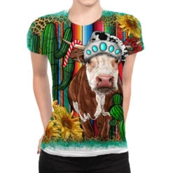 Western Christmas Cow All Over Women's T-shirt