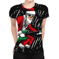 Santa Playing Guitar Christmas Pajama Musician All Over Women's T-shirt