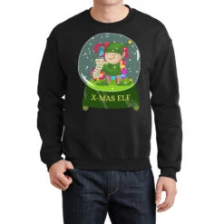 Snow Globe Believe Elf Xmas Funny Christmas Elf Gi Crewneck Sweatshirt