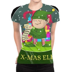 Snow Globe Believe Elf Xmas Funny Christmas Elf Gi All Over Women's T-shirt
