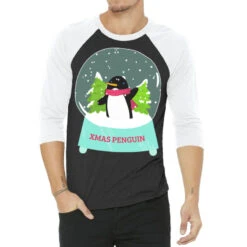 Snow Globe Penguin Christmas Tree Believe Xmas Gif 3/4 Sleeve Shirt