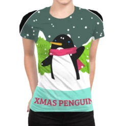 Snow Globe Penguin Christmas Tree Believe Xmas Gif All Over Women's T-shirt
