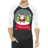 Snow Globe Santa Claus Christmas Tree Believe Xmas 3/4 Sleeve Shirt -Noel Outfits Store pmd.2527022283.33.25094022.s3.1 front black and white2 ffffff none x0y0 150 800x800 1
