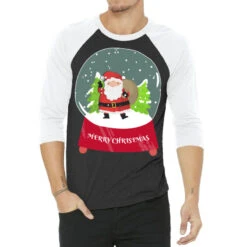 Snow Globe Santa Claus Christmas Tree Believe Xmas 3/4 Sleeve Shirt