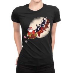 Santa Riding Reindeers Funny Christmas Xmas Matchi Ladies Fitted T-Shirt