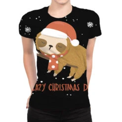 Santa Sloth Christmas Merry Slothmas Snowflake All Over Women's T-shirt