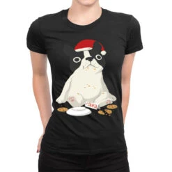 Santa English Bulldog Cookie Christmas Dog Lov Ladies Fitted T-Shirt