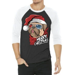 Santa Pug Christmas Merry Pugmas Dog Lover Xma 3/4 Sleeve Shirt