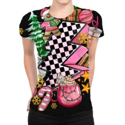 Pink Christmas Lightning Bolt All Over Women's T-shirt