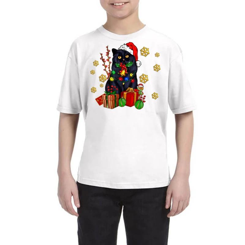 Black Cat Meowy Christmas Youth Tee 3 Black Cat Meowy Christmas Youth Tee