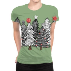 Black And White Christmas Trees With Lights All Over Women's T-shirt