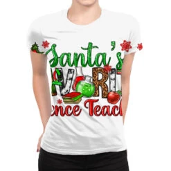 Santa's Favorite Science Teacher Christmas All Over Women's T-shirt
